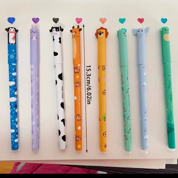 Cute Animal Cap Erasable Gel Pens Set of 8 - Assorted Colors for Kids and Adults - Picture 5 of 9